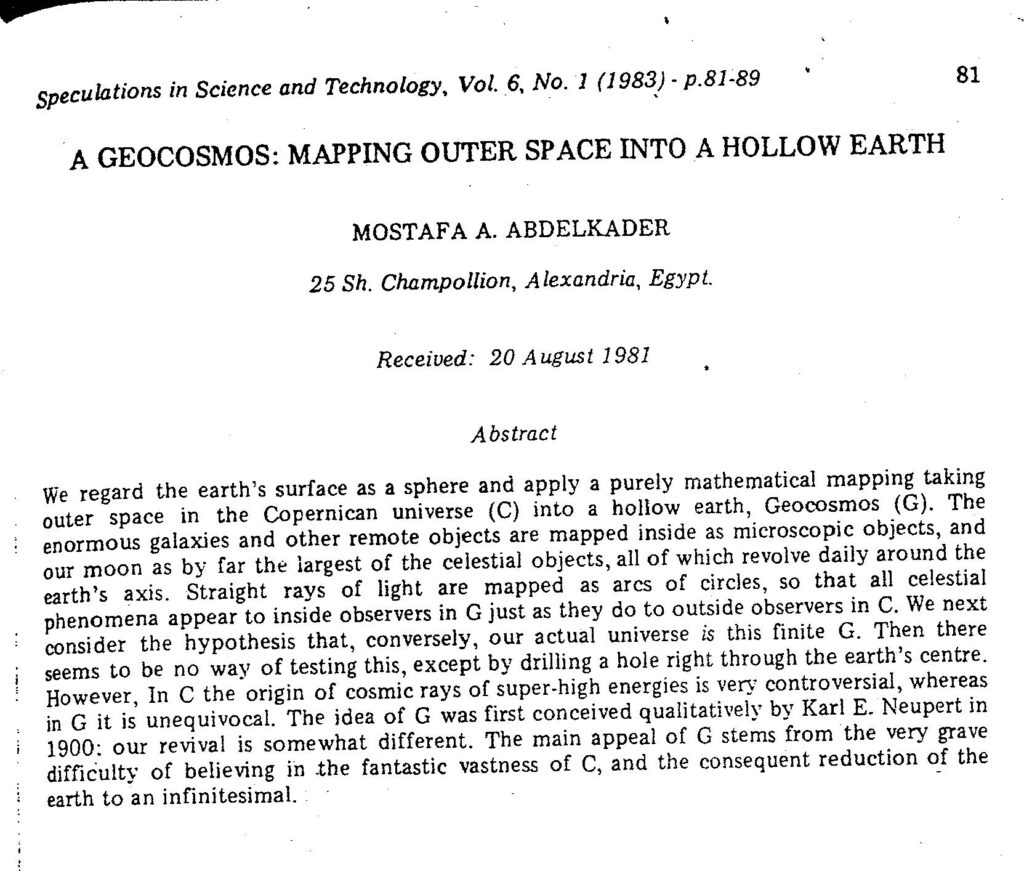 geocosmos - mapping outer space into a hollow earth